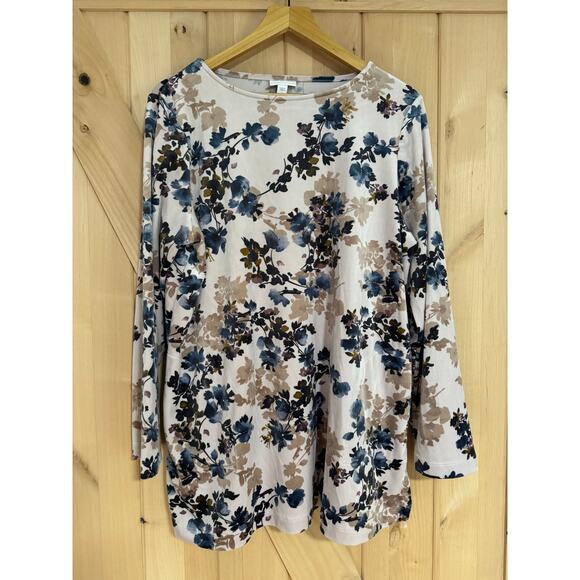 Pure Jill | Floral Velvet/Velour Tunic Top with Pockets | Size Large - Picture 1 of 11
